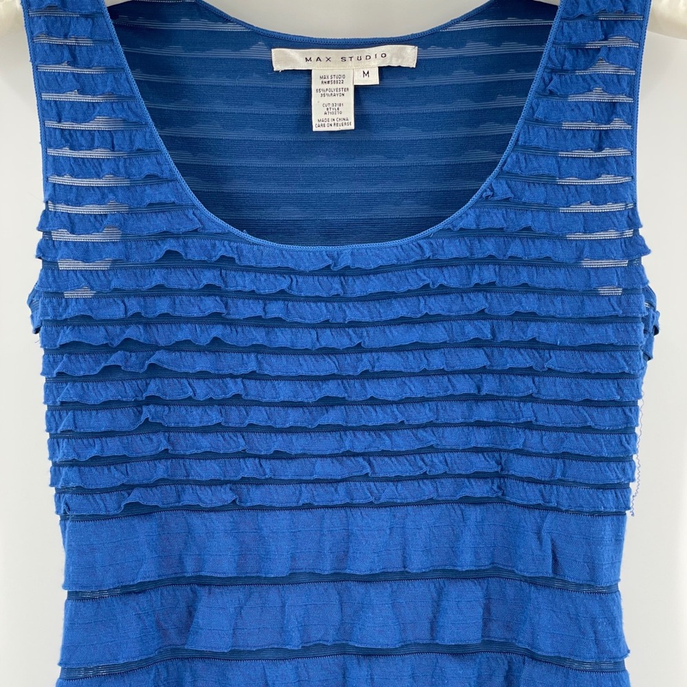 Max Studio Womens M Royal Blue Tiered Ruffle Sleeveless Tunic Top Going Out - Picture 3 of 7